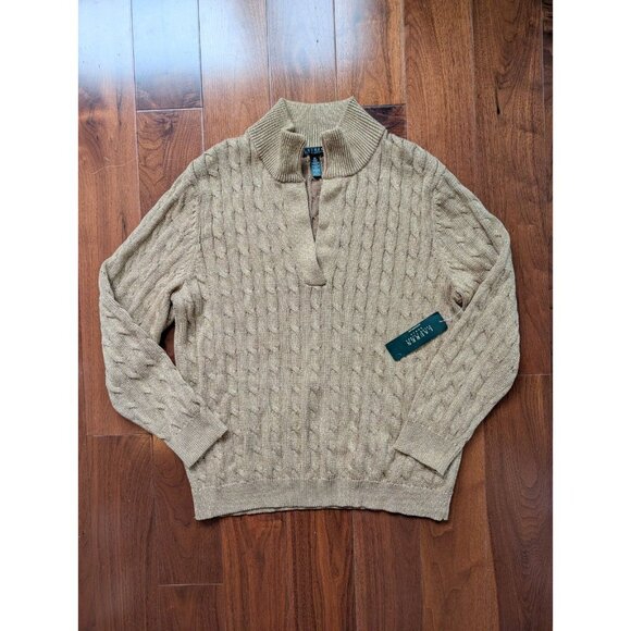 Lauren Ralph Lauren Cable Knit Metallic Gold 3X NWT - Picture 2 of 11